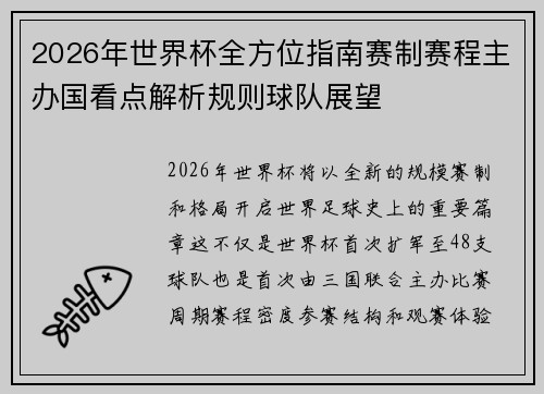 2026年世界杯全方位指南赛制赛程主办国看点解析规则球队展望